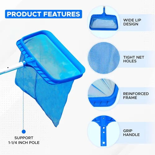 Miniatura 4 de EcoNour Red de desnatador de piscina, rastrillo profesional de malla ultra fina para limpiar hojas y escombros, marco fuerte que se adapta a postes