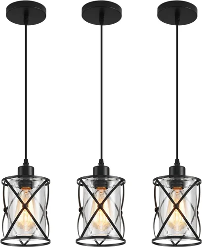 Miniatura 13 de Lámpara colgante industrial con pantalla de cristal, color negro mate, iluminación colgante ajustable estilo retro industrial, luz colgante, lámpara