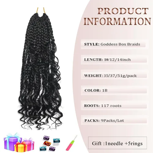 Miniatura 2 de Flagship 9 Paquetes Goddess Box Braids Cabello de Ganchillo para Mujeres Negras - 10 Pulgadas Pre-enrollado con Puntas Rizadas, Estilo Bohemio