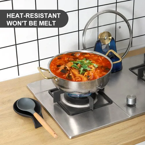 Miniatura 3 de Nihow Soporte de cuchara de cerámica: 4 pulgadas de soporte estable para utensilios - Soporte de cuchara resistente al calor para encimera de negro