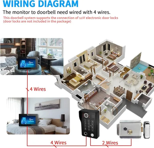 Miniatura 8 de ANJIELO SMART Timbre con sistema de videoportero WiFi con cámara, video con cable 1080P, soporte para huellas dactilares, tarjetas RFID