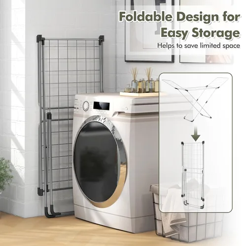 Miniatura 4 de Tangkula Escurridor de ropa plegable, estante de secado de ropa de aluminio ligero con alas ajustables, 20 rieles de secado, colgador de lavandería