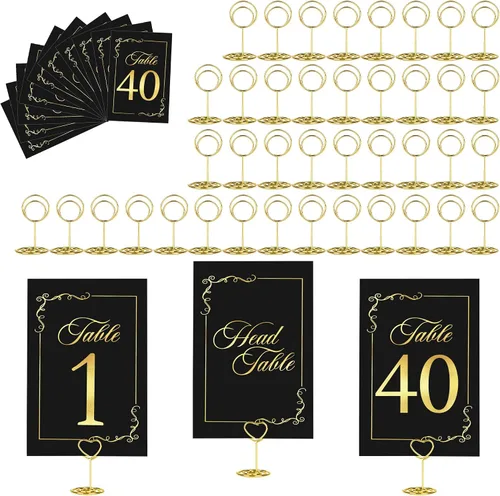 Miniatura 10 de JOYIT 21 juegos de tarjetas de mesa de boda del 1 al 20 y de la mesa principal con 21 soportes de números de mesas, tarjetas de números de oro negro