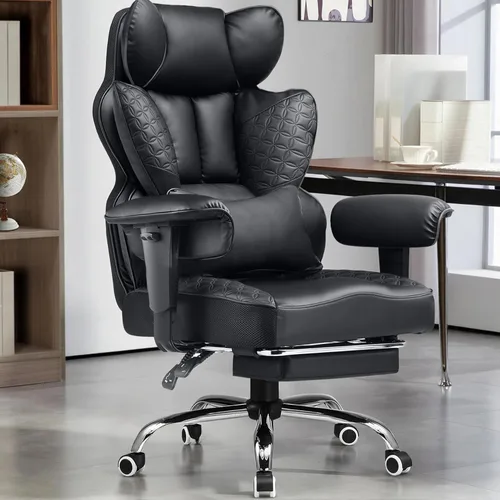 Miniatura 10 de GTPLAYER Silla de juegos grande y alta de 400 libras, silla de oficina resistente con reposapiés y cojín ergonómico de resorte de bolsillo, soporte