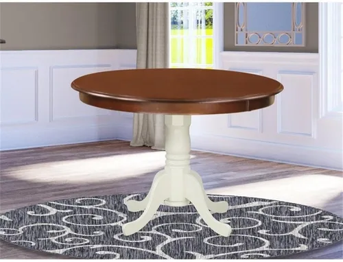 Miniatura 2 de East West Furniture HLT-MLW-TP Hartland Mesa de comedor, mesa redonda de cocina con base de pedestal, 42 x 42 pulgadas, caoba y lino blanco