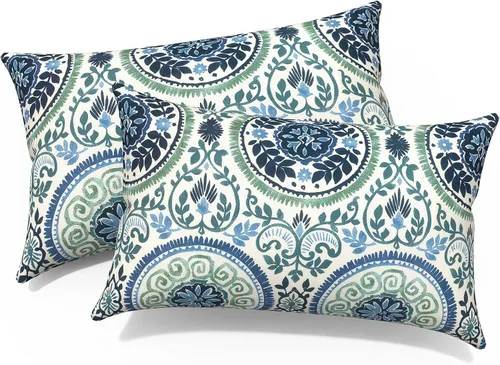 Miniatura 102 de Juego de 2 almohadas para exteriores de 16 x 16 pulgadas, repelentes al agua con interiores, para muebles de patio, hogar, jardín, geometría bohemia