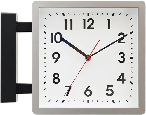 Miniatura 9 de BESTIME 66295A Reloj de pared de plástico de doble cara con marco negro. Reloj de estación clásico de diseño simple, estilo silencioso, elegante