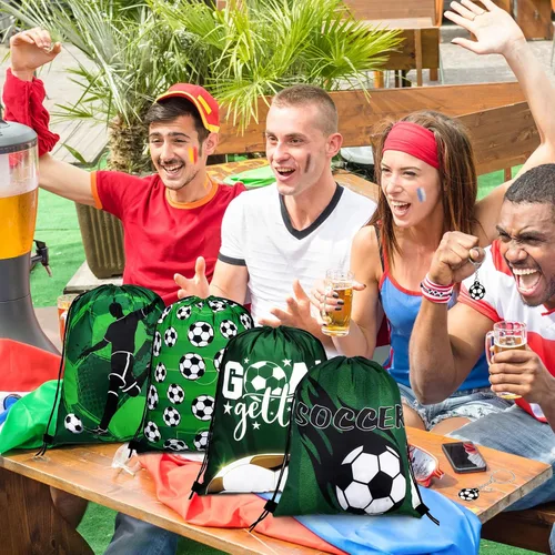 Miniatura 3 de Patelai 36 piezas de recuerdos de fiesta de fútbol, 12 bolsas de regalo con cordón de fútbol, bolsa de golosinas para deportes, bolsa de golosinas