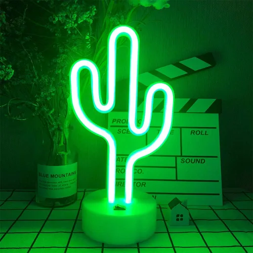 Miniatura 10 de Cartel de neón LED para interior, luz nocturna con base de soporte, funciona con batería/USB, luz decorativa de neón