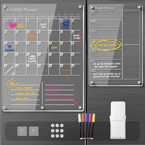 Miniatura 9 de Calendario magnético para refrigerador, calendario acrílico grueso para refrigerador con imanes fuertes, pizarra blanca transparente de borrado