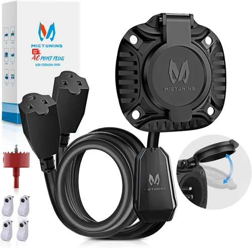 Miniatura 8 de MICTUNING Enchufe de puerto de CA de 20 pulgadas de 15 A con cable de extensión integrado de alta resistencia con tapa y sierra de agujero