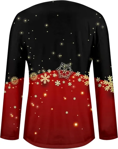 Miniatura 4 de RMXEi Camisetas de Navidad para mujer, de manga larga, cuello redondo, camisetas de Navidad para mujer, blusas de moda
