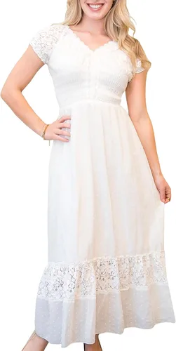 Anna-Kaci Renaissance Campesant Maiden Boho Inspirado en Manga Casquillo Vestido de Encaje