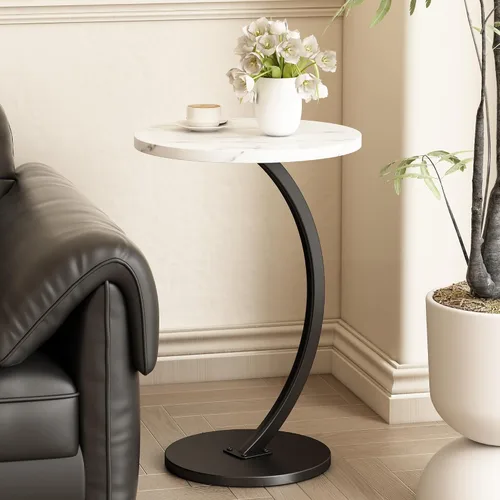 Miniatura 10 de C Shaped Side Table End Table Round Small Side Tables with Metal Frame for Sofa Bed Couch TV Tray Tables for Living Room Bedroom Small Spaces