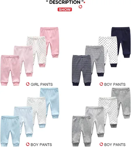 Miniatura 6 de Paquete de 4 pantalones unisex de algodón para bebé recién nacido leggings casuales bordados de 0 a 24 meses para niños y niñas