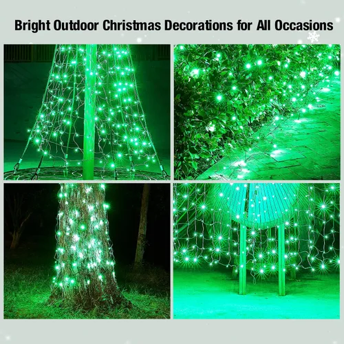 Miniatura 6 de Red de luces LED verdes de Navidad para exteriores, 120 LED de 6 x 5 pies, tira de luces de malla conectables para exteriores e interiores