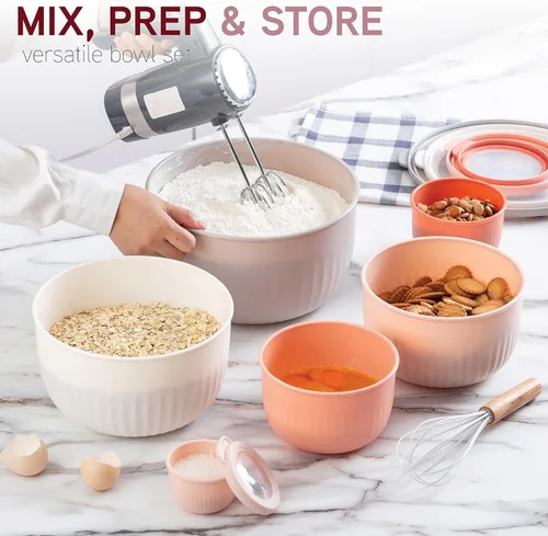 Miniatura 95 de COOK WITH COLOR Tazones de preparación con tapas - Juego de tazones pequeños de mezcla de plástico anchos y profundos anidables con tapas, juego