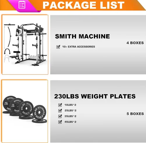 Miniatura 2 de Smith - Estante para sentadillas de entrenamiento de fuerza con barra Smith, jaula de potencia con sistemas de extracción LAT, máquina cruzada