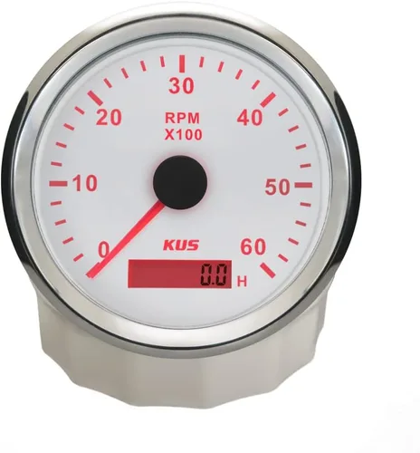 Miniatura 2 de KUS Tacómetro RPM Gauge REV Contador con contador de horas 6000RPM 3.346 in 12V/24V con retroiluminación roja y amarilla