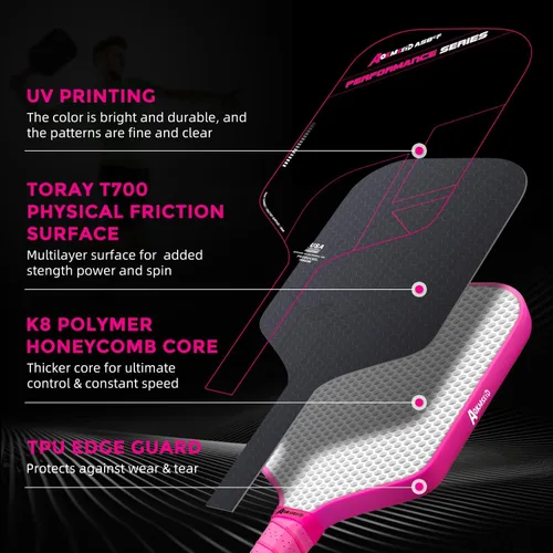 Miniatura 3 de AKS Performance Series Pickleball Paddles Set - Toray T700 Raw Carbon Fiber Pickleball Paddle with Friction Surface, 16mm Powerful Polymer Core, Rosa