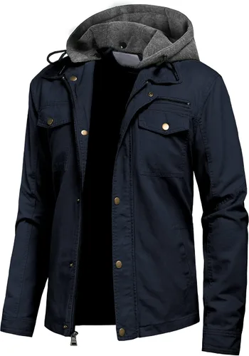Miniatura 21 de Pursky Chaqueta de lona de algodón militar casual para hombre con capucha desmontable