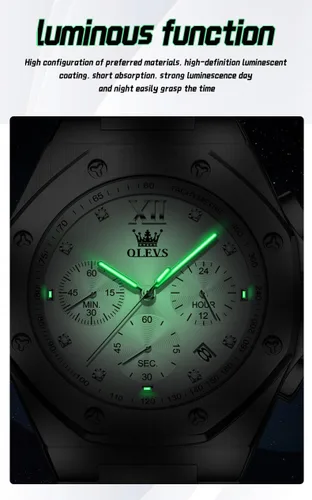 Miniatura 4 de OLEVS - Relojes de acero inoxidable para hombre, reloj de negocios y vestir de gran tamaño, fácil de leer, analógico, impermeable, luminoso, casual