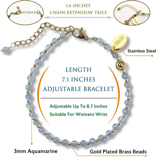 Miniatura 2 de Morchic - Pulsera ajustable de pulgadas para mujer, con mini cuentas de gemas naturales, serie de dijes de gemas de energía, regalo de cumpleaños