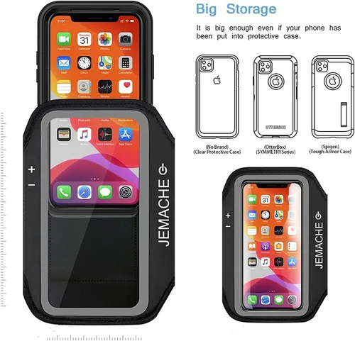 Miniatura 6 de Brazalete para iPhone 17 16 Pro, JEMACHE Gym Workouts Running Arm Band para iPhone 17/16/15/14/13/12 Pro (negro)