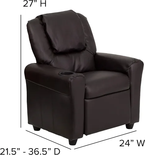 Miniatura 2 de BizChair Sillón reclinable infantil LeatherSoft marrón con portavasos y reposacabezas Piel suave de color café.