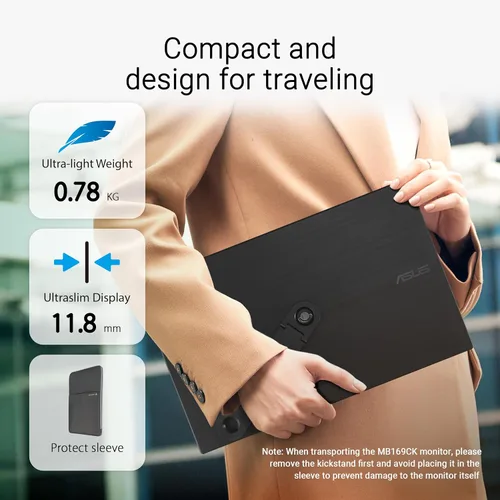 Miniatura 5 de ASUS ZenScreen Monitor USB portátil de 16 pulgadas (MB169CK-P) - Full HD, IPS, Dual USB-C, cuidado de los ojos, sin parpadeo, filtro de luz azul