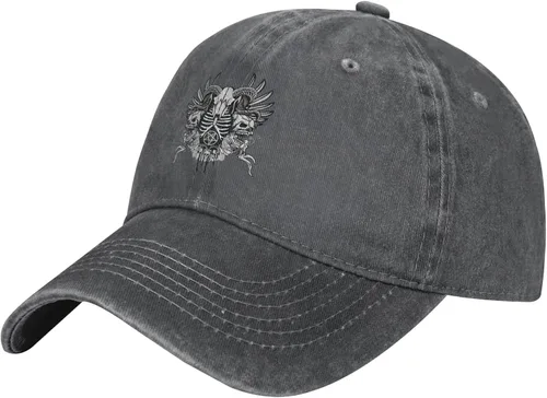 Cowboy Hat Trendy Hats for Man and Women Djustable Four Season Outdoor Baseball Cap of Hell Skull with Angel Deep Heather