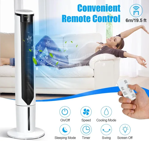 Miniatura 6 de COSTWAY Enfriador de aire evaporativo, enfriador de aire oscilante portátil de 41 pulgadas con control remoto, 3 modos, 3 velocidades, pantalla LED