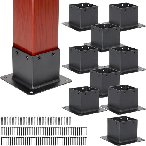 10 piezas de soportes de base para postes de metal 4x4, tamaño interno 3.5"x3.5", soportes de base para postes de madera de alta resistencia con