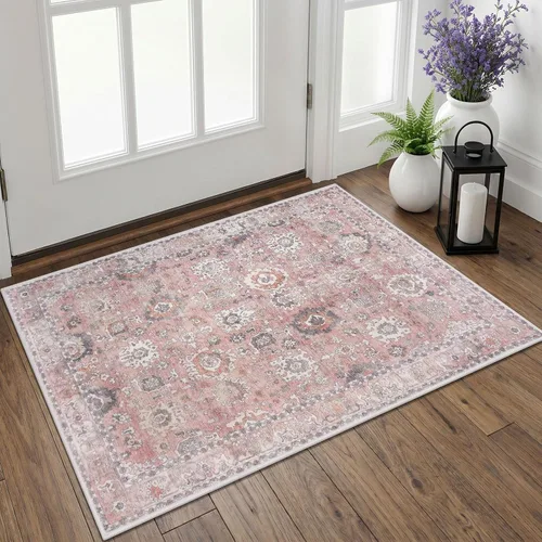 Lansny Alfombra vintage pequeña de 2 x 3 pulgadas, lavable con estampado floral de lana sintética, tapete de cocina para interiores, alfombras de