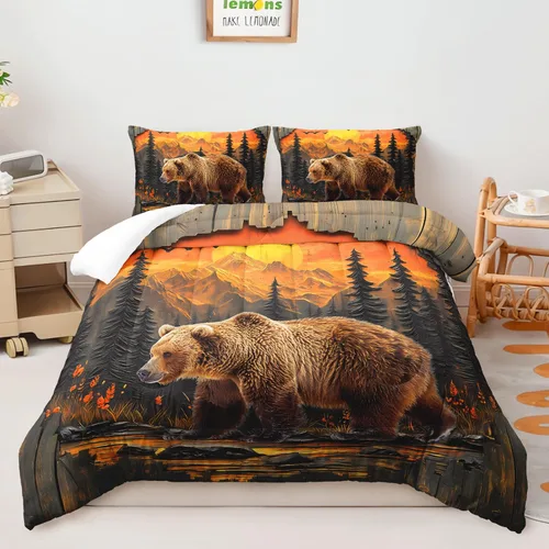 Miniatura 31 de AILONEN Juego de edredón con cabeza de lobo impresa tamaño individual, juego de ropa de cama de lobo para la noche para niños y hombres, juego