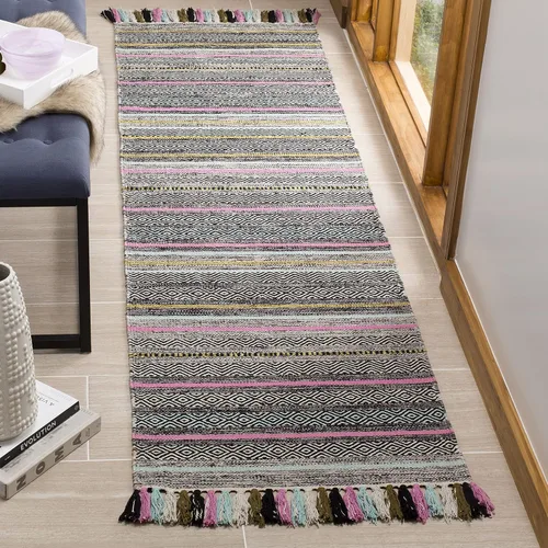 Miniatura 22 de SAFAVIEH Montauk Collection - Alfombra decorativa de 3 pies x 5 pies, color beige y multi, hecha a mano, estilo boho con rayas y flecos, de algodón