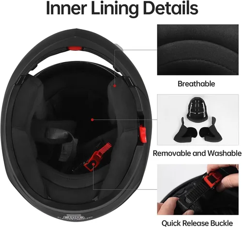 Miniatura 4 de DOT Approved Modular Flip-Up Dual Visor Motorcycle Full Face Helmet for Adults Men & Women with 2 Removable Visors (1 Clear + 1 Tinted)，Suitable for