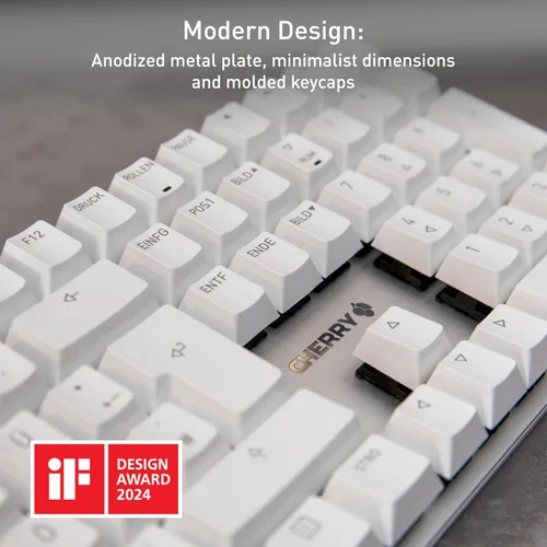 Miniatura 3 de Cherry KC 200 MX, teclado mecánico de oficina con cable, diseño moderno con elegante superficie de aluminio, conexión USB-A, interruptores marrones