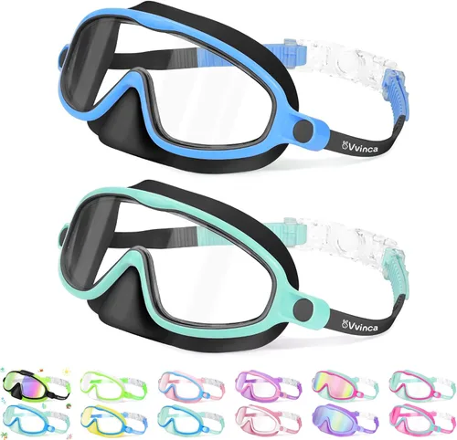 Miniatura 15 de Vvinca 2 gafas de natación para niños con cubierta para la nariz, máscara de buceo de natación de visión amplia, antivaho UV, anti roturas