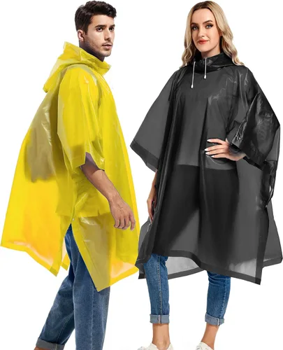 Miniatura 44 de Paquete de 2 ponchos de lluvia para adultos, reutilizables, impermeables, de supervivencia, emergencia, resistente, con capucha con cordón