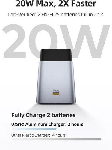 Miniatura 3 de llano Paquete de 2 baterías EN-EL25 de 1350 mAh y cargador rápido de 20 W para Nikon Z50 II, Z50, Z30, ZFC, cuerpo de aleación de aluminio