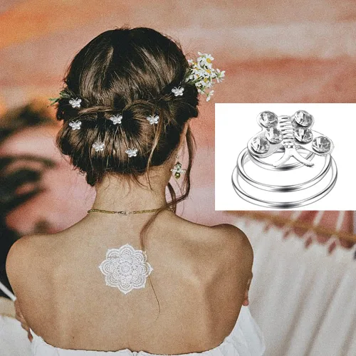 Miniatura 5 de Juego de 60 piezas de gemas con diamantes de imitación giratorios, horquillas para el cabello con diamantes en espiral, perlas y flores, pasadores