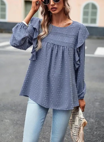 Miniatura 5 de PRETTYGARDEN Blusa tipo túnica de punto suizo de ganchillo para mujer 2023