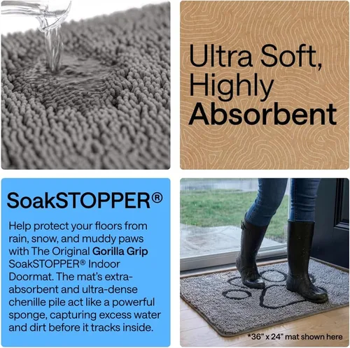Miniatura 3 de GORILLA GRIP Soakstopper - Tapete ultra absorbente y antideslizante para las patas sucias de los perros, lavable a máquina, para cama y puerta