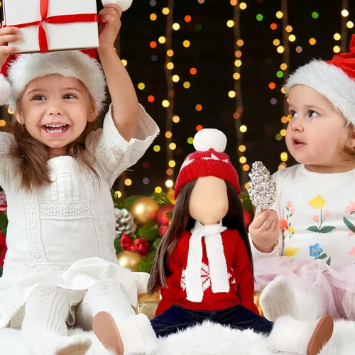 Miniatura 6 de Bencailor Conjunto de 6 piezas de ropa y accesorios de muñeca de Navidad de 18 pulgadas, conjunto de trajes de invierno, suéteres, pantalones, Rojo