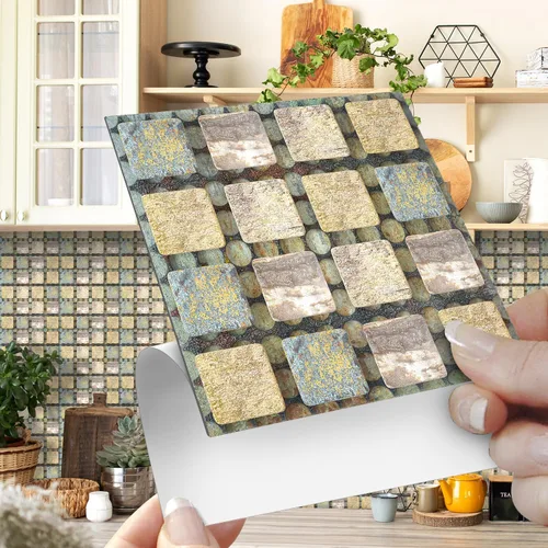 Miniatura 16 de Alwayspon 25 unidades de transferencias de azulejos de mosaico de despegar y pegar para pared para decoración del hogar, 4 x 4 pulgadas, calcomanías