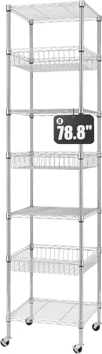 Finnhomy Estantería de Alambre de Servicio Pesado de 7 Niveles con Ruedas de 18 x 18 x 78.8 pulgadas, 7 Estantes, Rack de Almacenamiento de Metal,