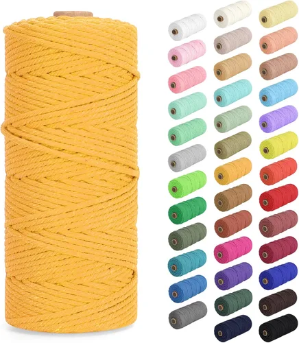Miniatura 38 de Cordón de macramé de 0.079 in x 380 yardas (1140 pies), cuerda de algodón natural para colgar en la pared, ganchos de plantas, manualidades, Beige