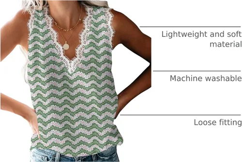 Miniatura 144 de VIISHOW - Camiseta sin mangas, sexy, con cuello en V y bordes de encaje para mujer, camisola de vestir, camisas de gasa, sin mangas, casuales