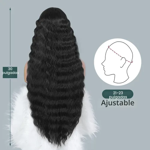 Miniatura 5 de INSTASTYLE Pelucas Rizadas Sintéticas de 30 Pulgadas para Mujeres Peluca de Cabello Largo Negro Frente de Encaje 4" Cuero Cabelludo Simulado Natural
